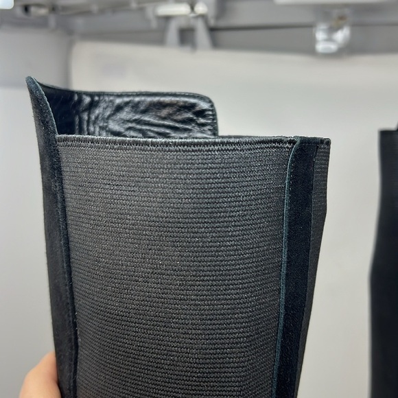 Carlo Pazolini Sz 37.5 Suede Elastic Lucite Block Heel Tall Boots - Picture 11 of 12